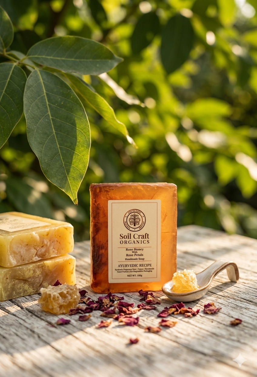 Organic Rose honey with rose petal handmade soap - 100g